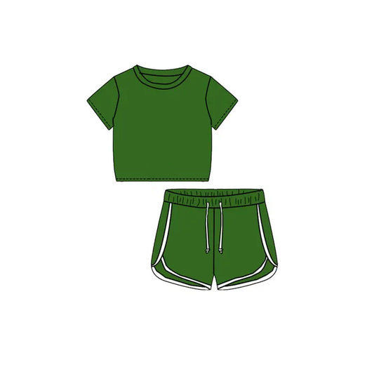 no moq GSSO1652 PRE-ORDER baby girl clothes green short sleeve shorts set-2024.11.22