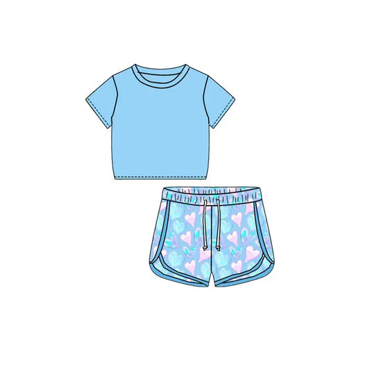 no moq GSSO1654 PRE-ORDER baby girl clothes blue short sleeve shorts set-2024.11.22