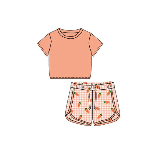 no moq GSSO1655 PRE-ORDER baby girl clothes easter orange short sleeve shorts set-2024.11.22