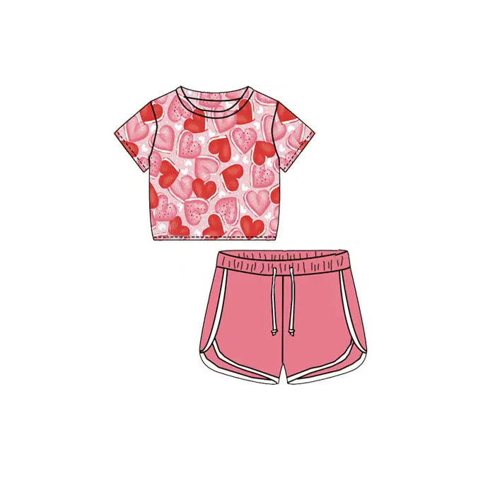 no moq GSSO1656 pre-order baby girls clothes love short sleeve sets-2024.11.22