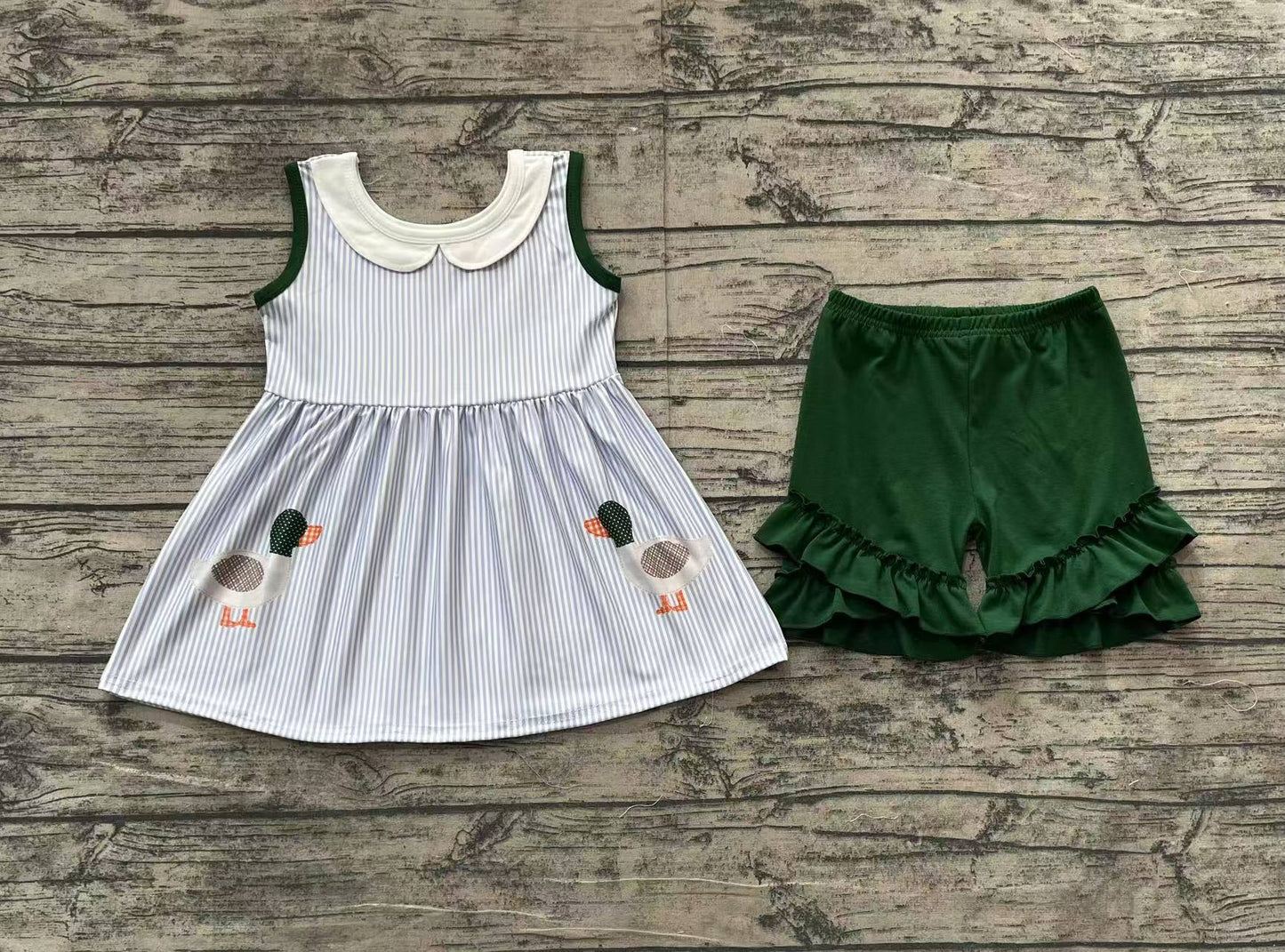 no moq GSSO1658 pre-order baby girls clothes duck sleeveless sets