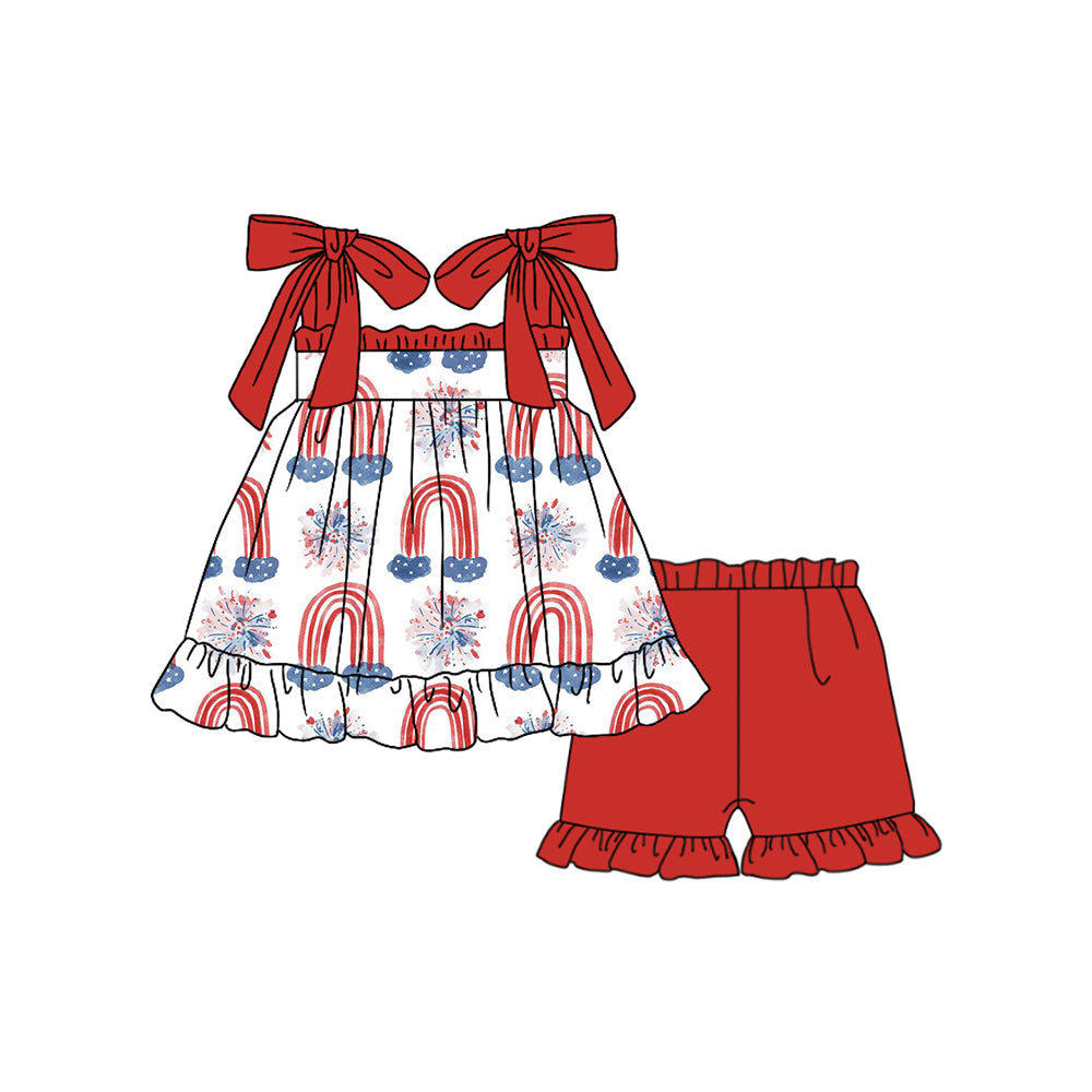 no moq GSSO1661 pre-order baby girls clothes bow red suspender sets-2024.11.22