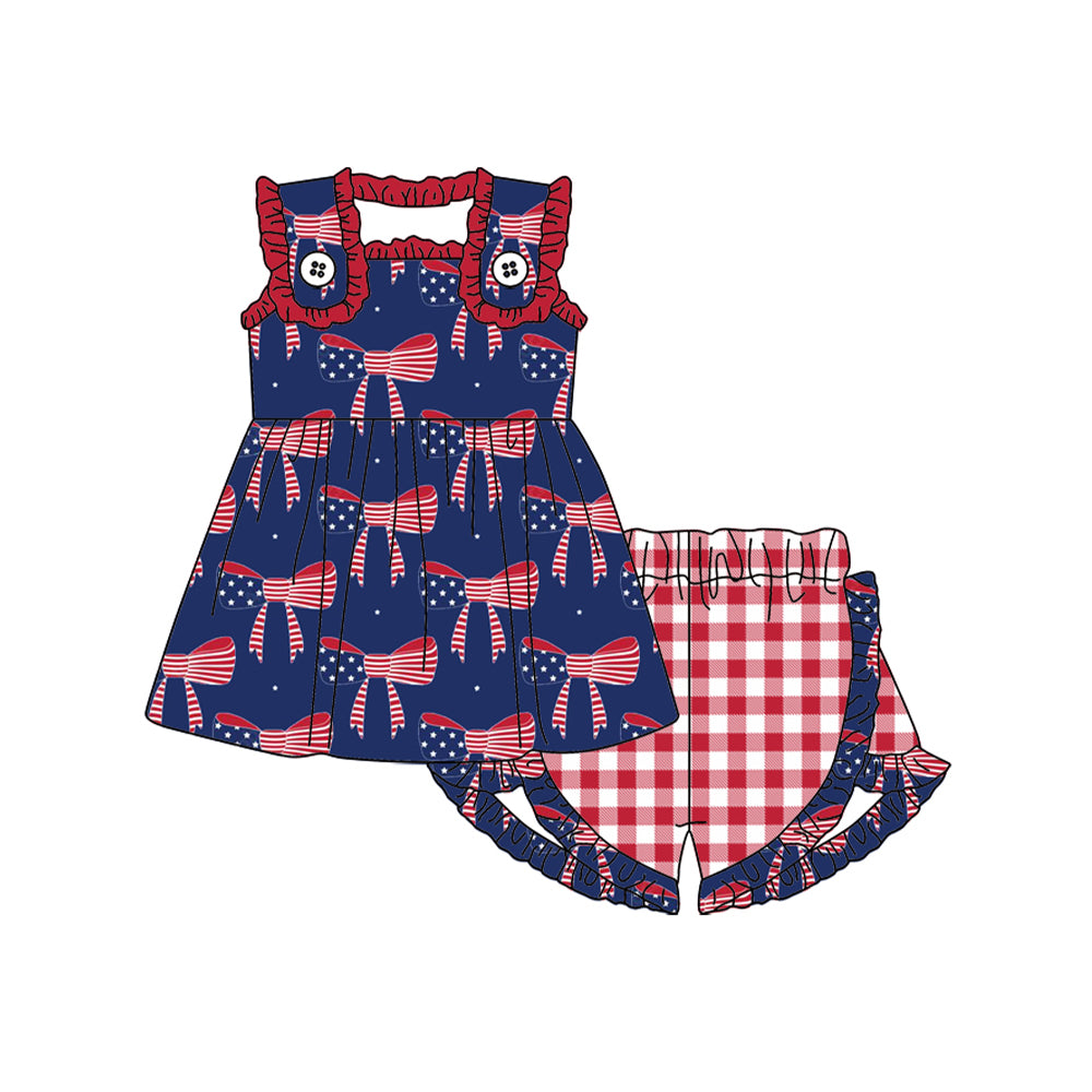 no moq GSSO1663 pre-order baby girls clothes 4th of july bow sleeveless shorts sets-2024.11.23