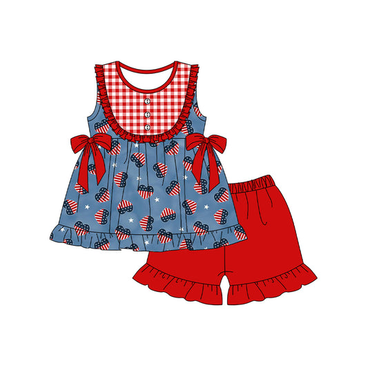 no moq GSSO1664 PRE-ORDER baby girl clothes star 4th of july love red sleeveless shorts set-2024.11.23