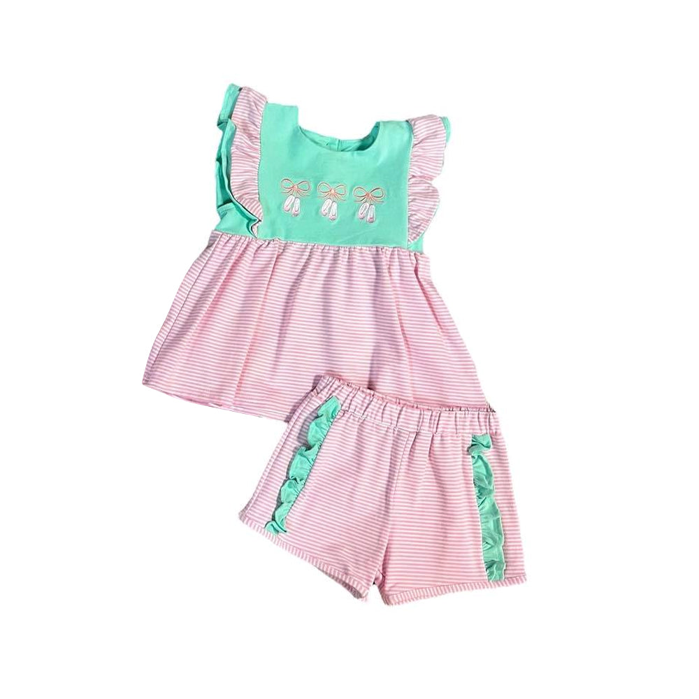 no moq GSSO1667 pre-order baby girls clothes ballet shoes pink flying sleeve shorts sets-2024.11.23