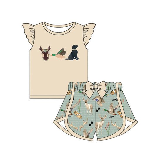 no moq GSSO1674 PRE-ORDER baby girl clothes deer duck puppy khahi flying sleeve shorts set-2024.11.27