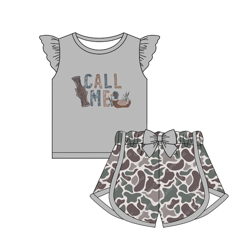 no moq GSSO1678 PRE-ORDER baby girl clothes CALL ME gray sleeveless shorts set-2024.11.28