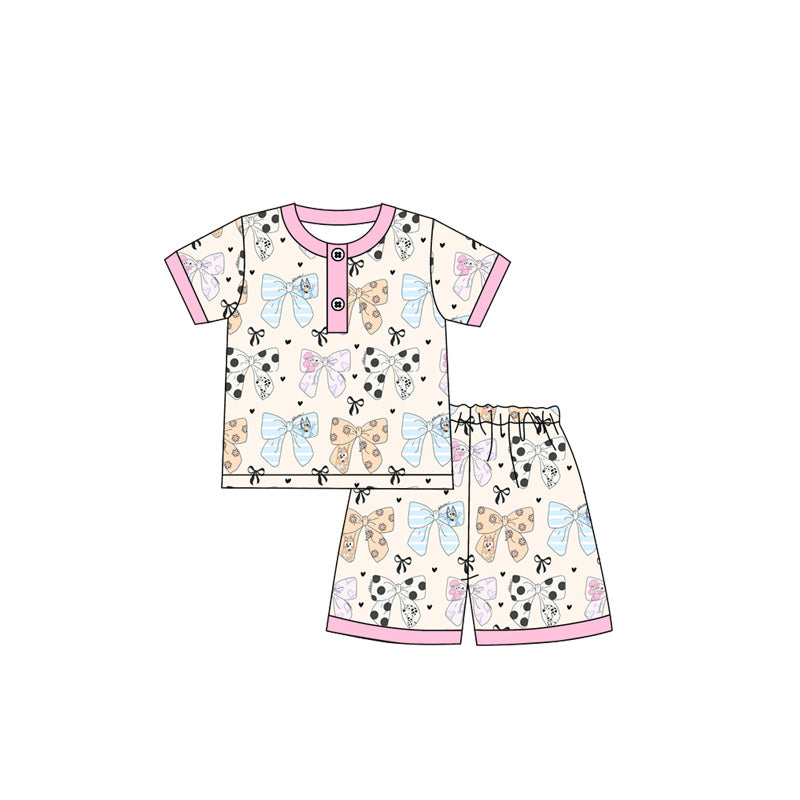 no moq GSSO1683 PRE-ORDER baby girl clothes bow short sleeve shorts set-2024.11.28