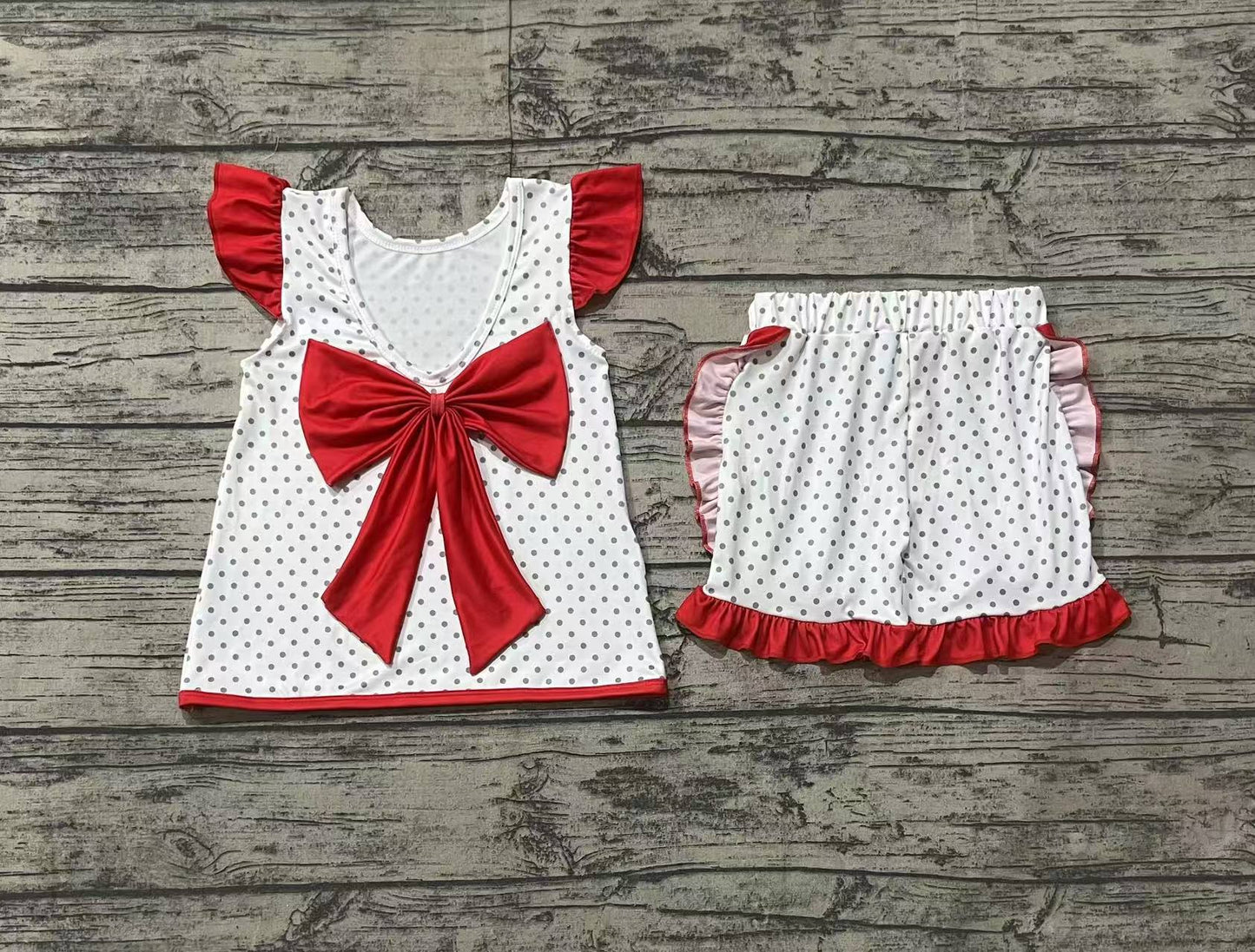 no moq GSSO1698 PRE-ORDER baby girl clothes embroidery bow flying sleeve shorts set