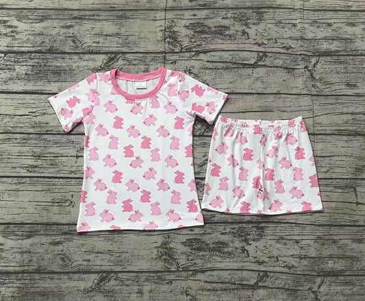 no moq GSSO1700 PRE-ORDER baby girl clothes Easter rabbit pink short sleeve shorts set