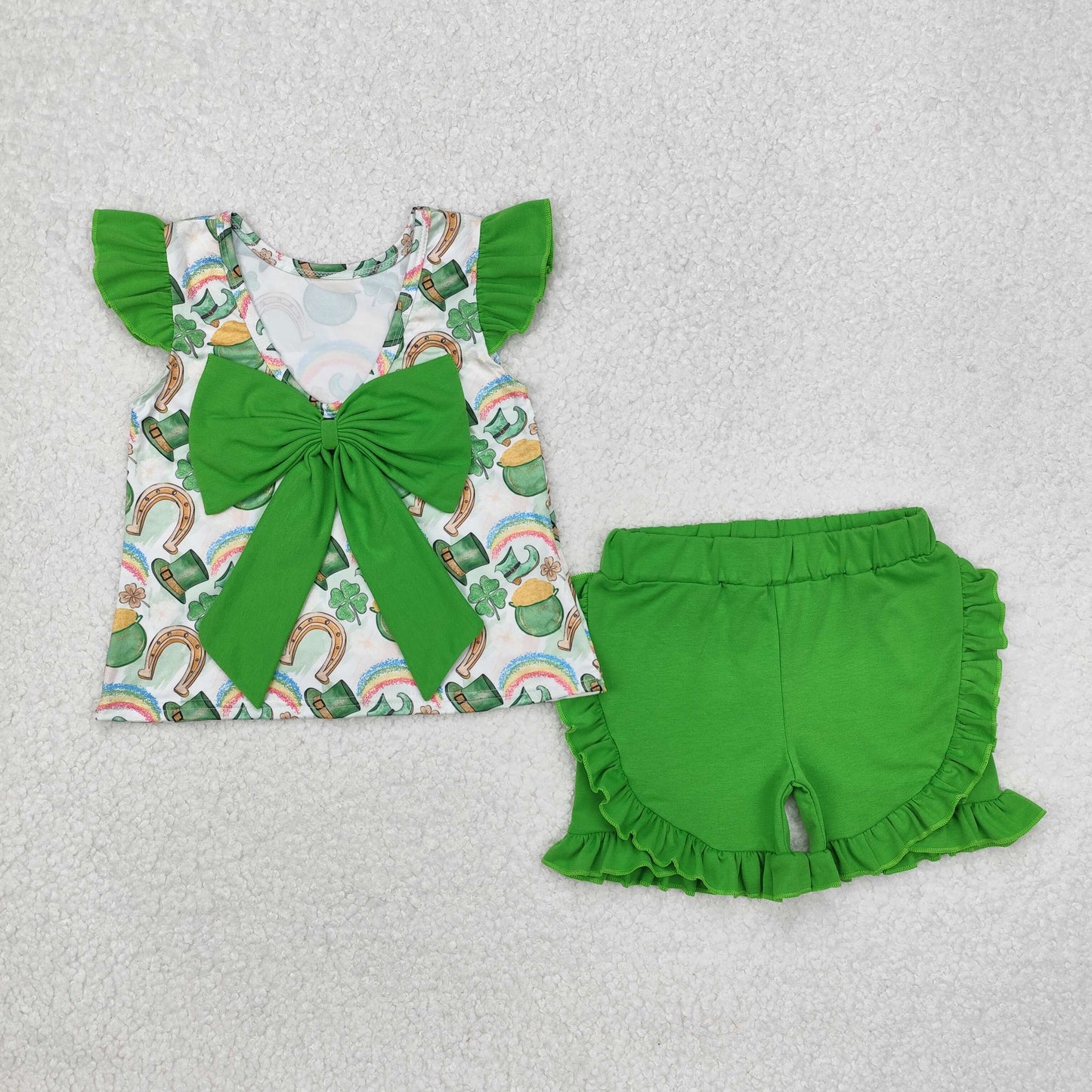 RTS Boys and girls green Short Sleeve Shorts sets