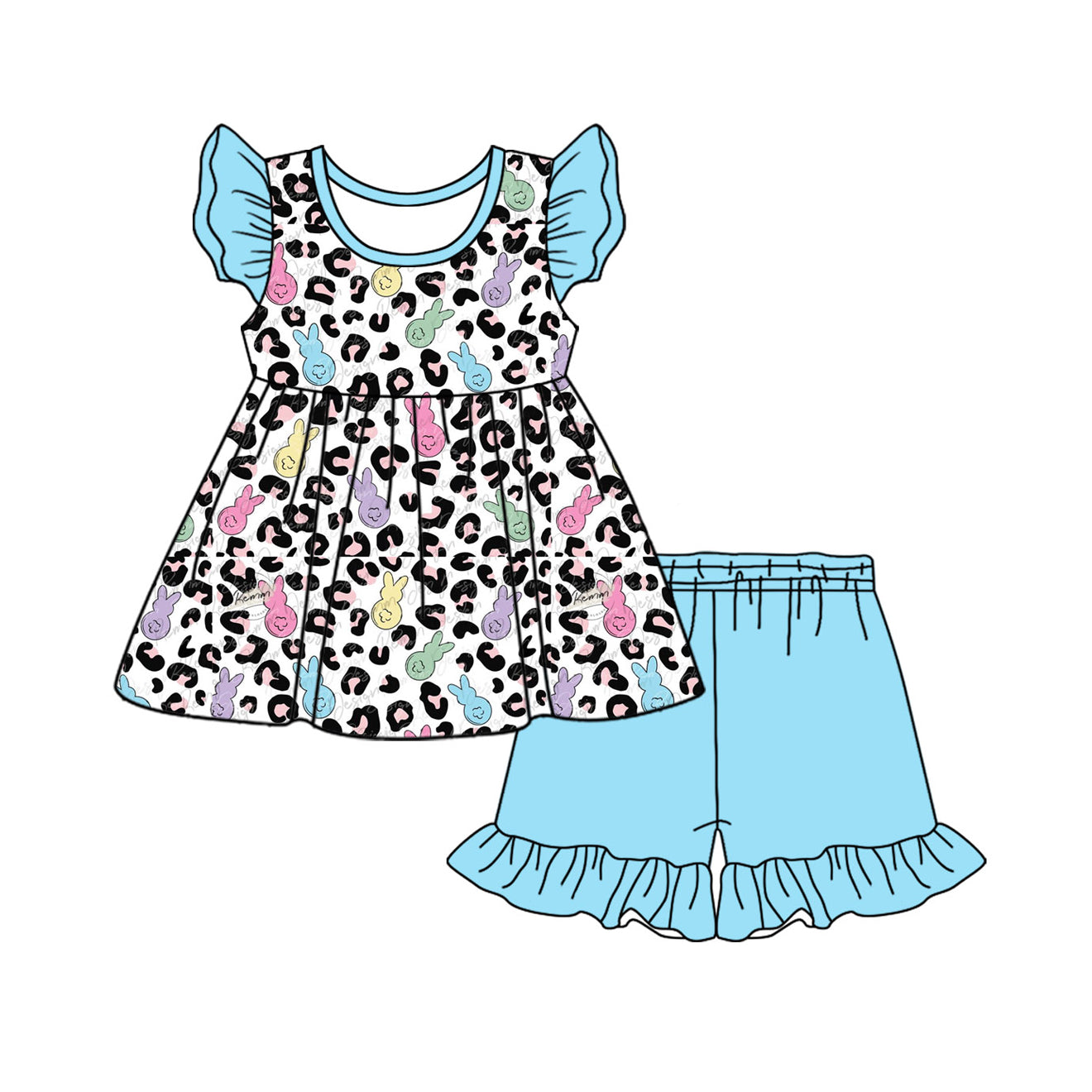 no moq GSSO1733 PRE-ORDER baby girl clothes leopard flying sleeve shorts set-2024.12.7