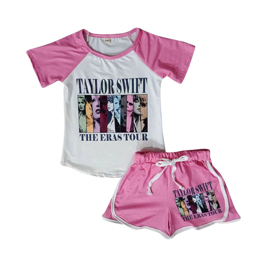 no moq GSSO1738 PRE-ORDER baby girl clothes taylor swift short sleeve shorts set-2024.12.9