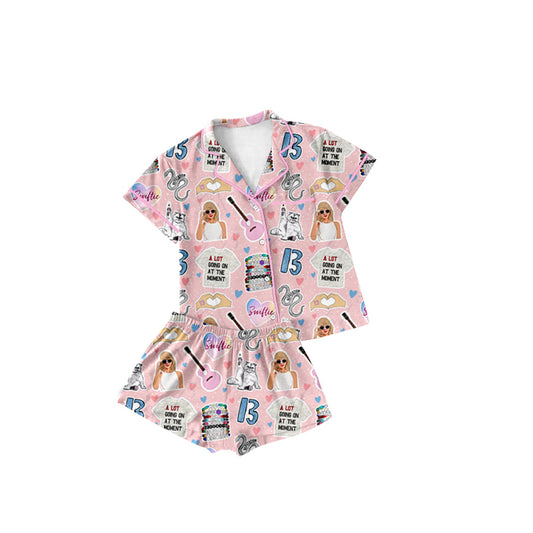 no moq GSSO1740 PRE-ORDER baby girl clothes taylor swift short sleeve shorts set-2024.12.9