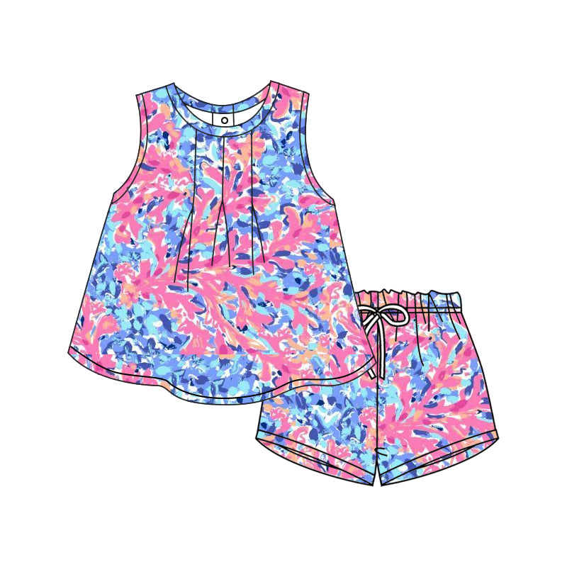 no moq GSSO1747 PRE-ORDER baby girl clothes floral pattern sleeveless shorts set-2024.12.10