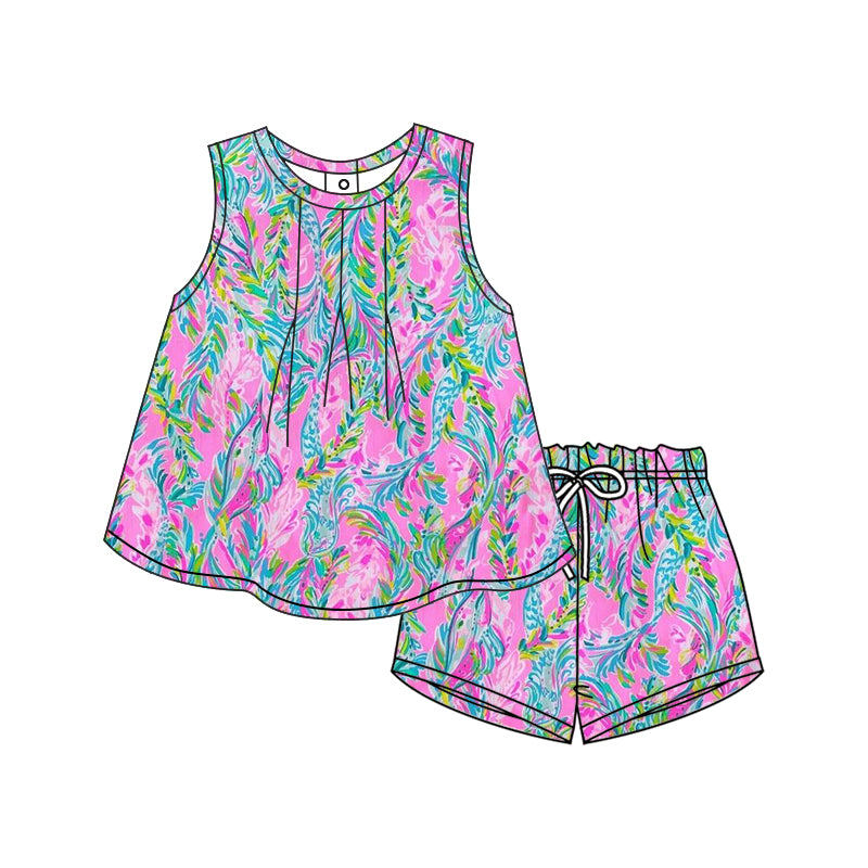 no moq GSSO1748 PRE-ORDER baby girl clothes floral pattern sleeveless shorts set-2024.12.10