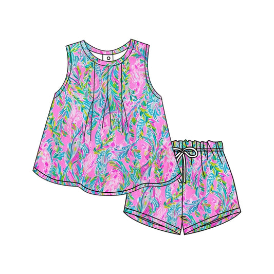 no moq GSSO1748 PRE-ORDER baby girl clothes floral pattern sleeveless shorts set-2024.12.10