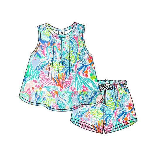 no moq GSSO1750 PRE-ORDER baby girl clothes floral pattern sleeveless shorts set-2024.12.10