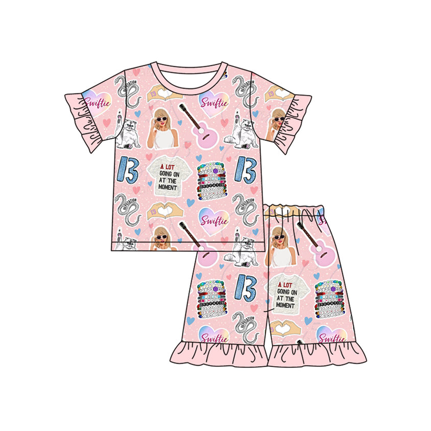 no moq GSSO1754 PRE-ORDER baby girl clothes taylor swift short sleeve shorts set-2024.12.10