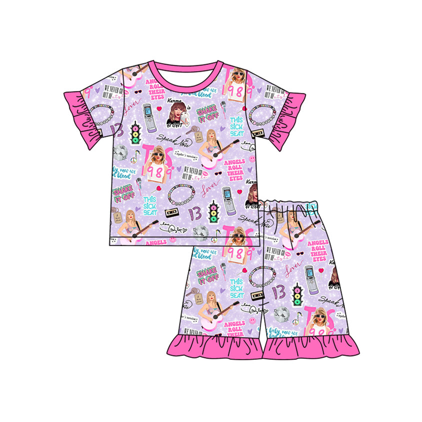 no moq GSSO1755 PRE-ORDER baby girl clothes taylor swift short sleeve shorts set-2024.12.10