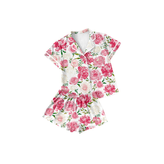 no moq GSSO1761 PRE-ORDER baby girl clothes floral short sleeve shorts set-2024.12.11