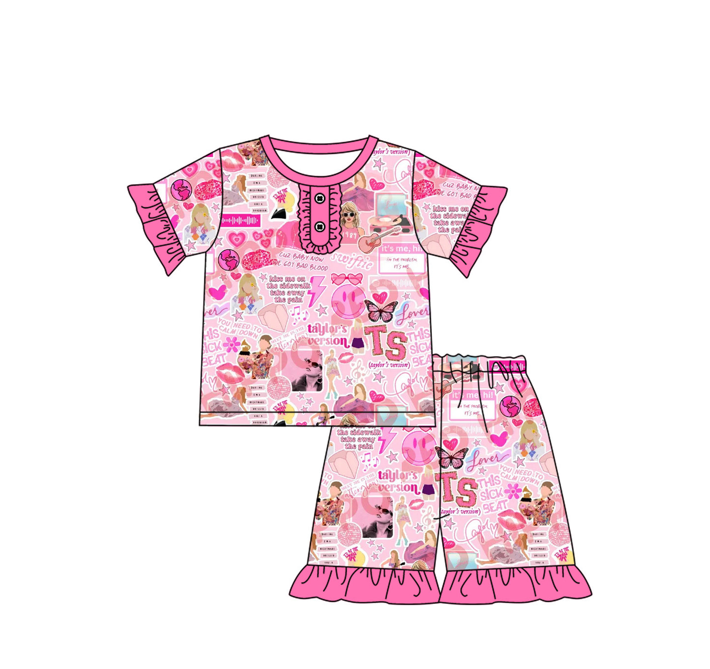 no moq GSSO1764 PRE-ORDER baby girls clothes taylor swift short sleeve shorts set-2024.12.11