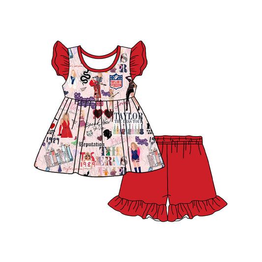 no moq GSSO1774 PRE-ORDER baby girls clothes taylor swift flying sleeve shorts set-2024.12.12