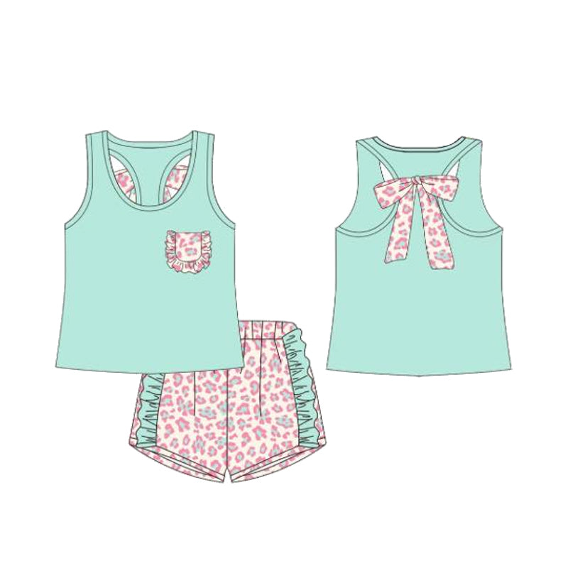 no moq GSSO1784 PRE-ORDER baby girls clothes leopard sleeveless shorts set-2024.12.13