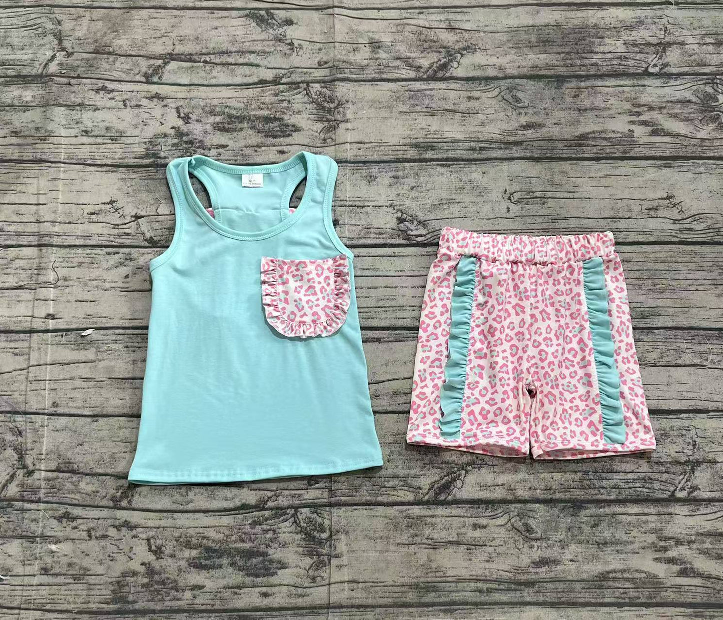 no moq GSSO1784 PRE-ORDER baby girls clothes leopard sleeveless shorts set-2025.3.5