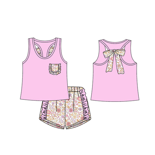 no moq GSSO1791 PRE-ORDER baby boy clothes floral pink sleeveless shorts set-2024.12.14