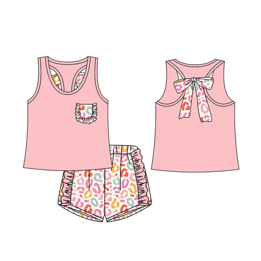 no moq GSSO1792 PRE-ORDER baby girls clothes leopard sleeveless shorts set-2024.12.14