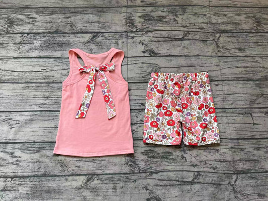 no moq GSSO1793 PRE-ORDER baby boy clothes floral sleeveless shorts set