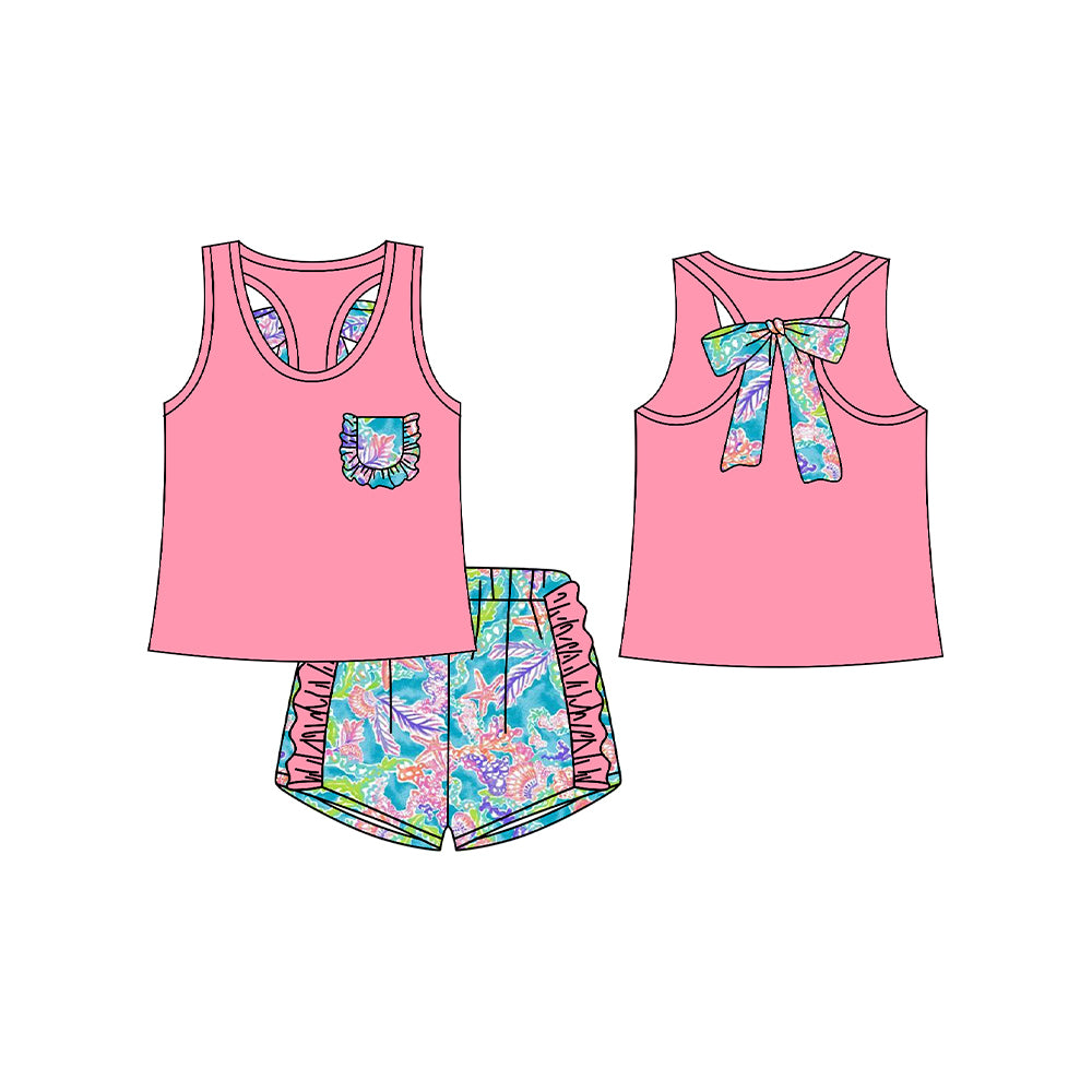 no moq GSSO1794 PRE-ORDER baby girls clothes floral pattern sleeveless shorts set-2024.12.15