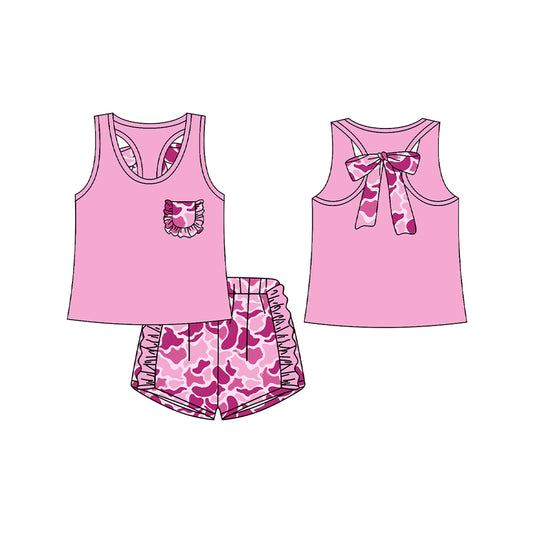 no moq GSSO1795 PRE-ORDER baby girls clothes leopard pink sleeveless shorts set-2024.12.15