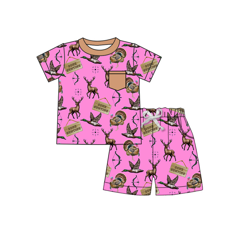 no moq GSSO1796 PRE-ORDER baby girls clothes deer pink short sleeve shorts set-2024.12.15