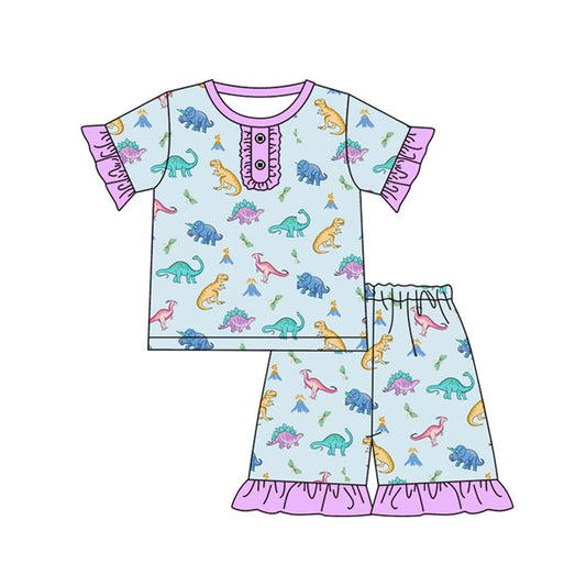 no moq GSSO1811 PRE-ORDER baby girls clothes dinosaur short sleeve shorts set-2024.12.17