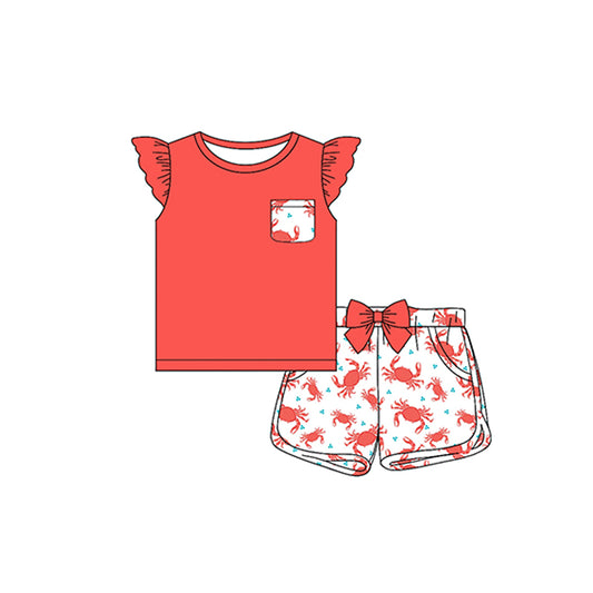 no moq GSSO1813 PRE-ORDER baby girls clothes crab short sleeve shorts set-2024.12.17