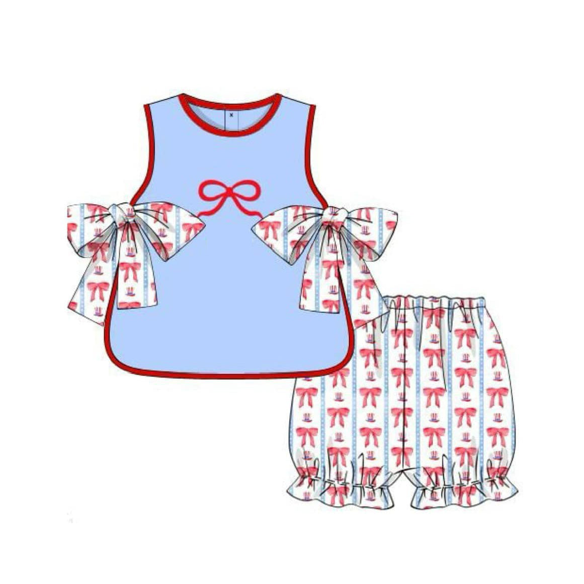 no moq GSSO1823 PRE-ORDER baby girls clothes bow sleeveless shorts set-2024.12.19