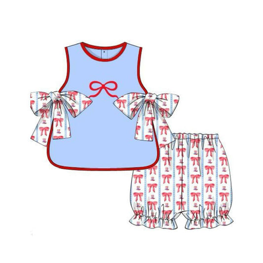 no moq GSSO1823 PRE-ORDER baby girls clothes bow sleeveless shorts set-2024.12.19