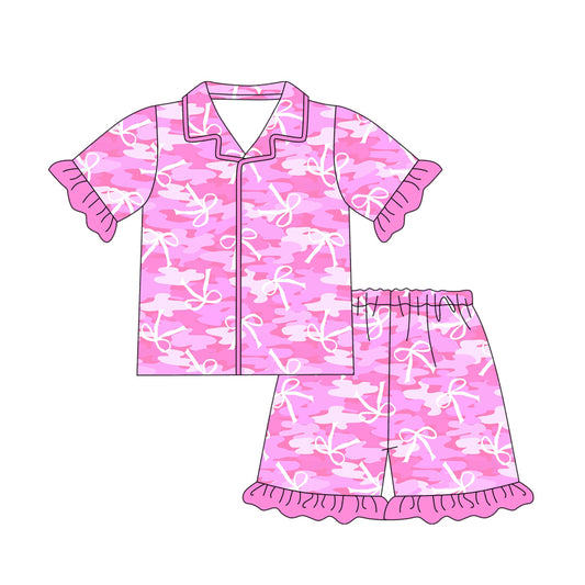 no moq GSSO1828 pre-order Adult women camouflage pink short sleeve shorts set-2024.12.20