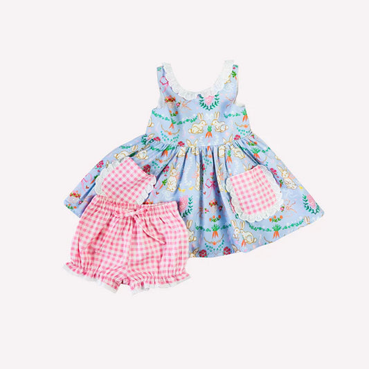 no moq GSSO1833 PRE-ORDER baby girls clothes easter suspender shorts set-2024.12.23