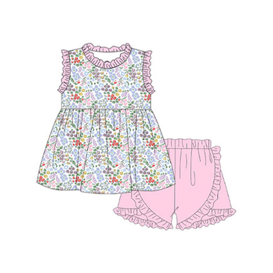 no moq GSSO1848 PRE-ORDER baby girls clothes floral sleeveless shorts set-2024.12.24