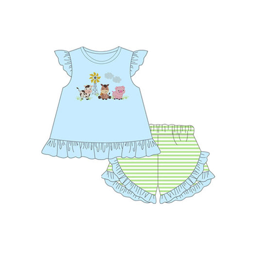 no moq GSSO1849 PRE-ORDER baby girls clothes animal flying sleeve shorts set-2024.12.24