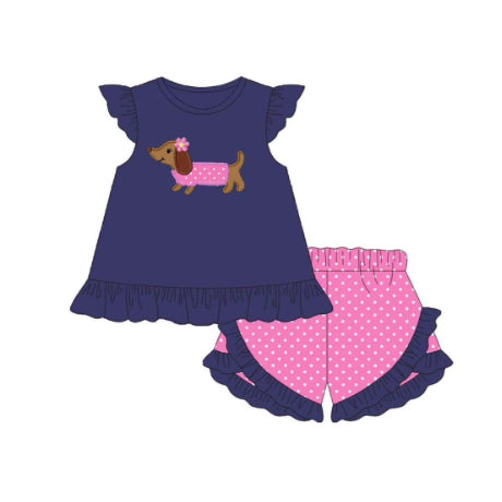 no moq GSSO1850 PRE-ORDER baby girls clothes dog flying sleeve shorts set-2024.12.24