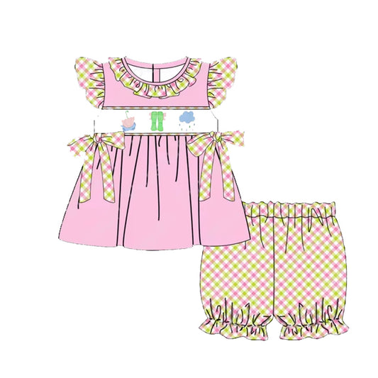 no moq GSSO1876 PRE-ORDER baby girl clothes easter pink flying sleeve shorts set-2024.12.27