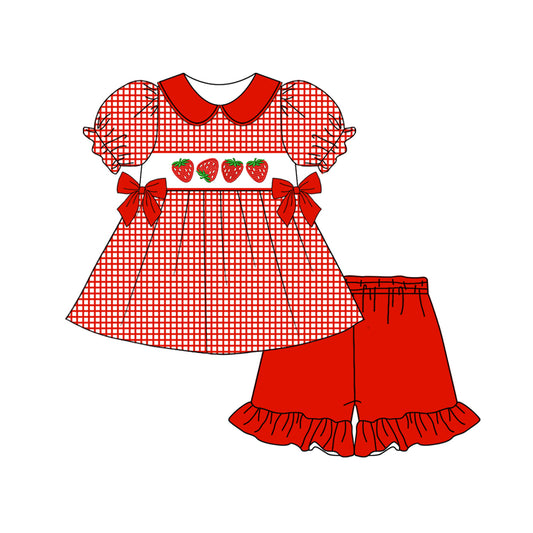 no moq GSSO1877 PRE-ORDER baby girl clothes strawberry short sleeve shorts set-2024.12.27