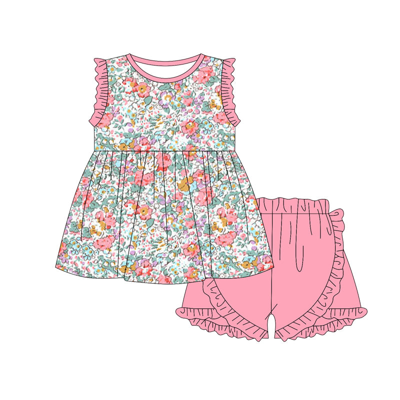 no moq GSSO1887 PRE-ORDER baby girl clothes flroal sleeveless shorts set-2024.12.28