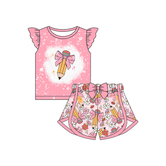 no moq GSSO1890 PRE-ORDER baby girl clothes pencil floral flying sleeve shorts set-2024.12.28