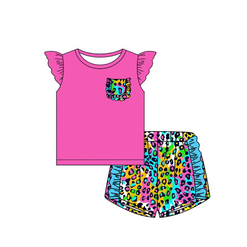 no moq GSSO1900 PRE-ORDER baby girl clothes rose red leopard short sleeve shorts set-2024.12.31