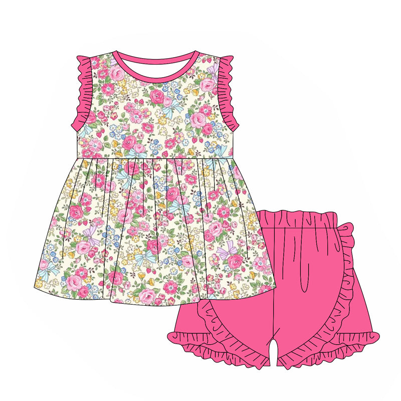 no moq GSSO1901 PRE-ORDER baby girl clothes floral sleeveless shorts set-2024.12.31